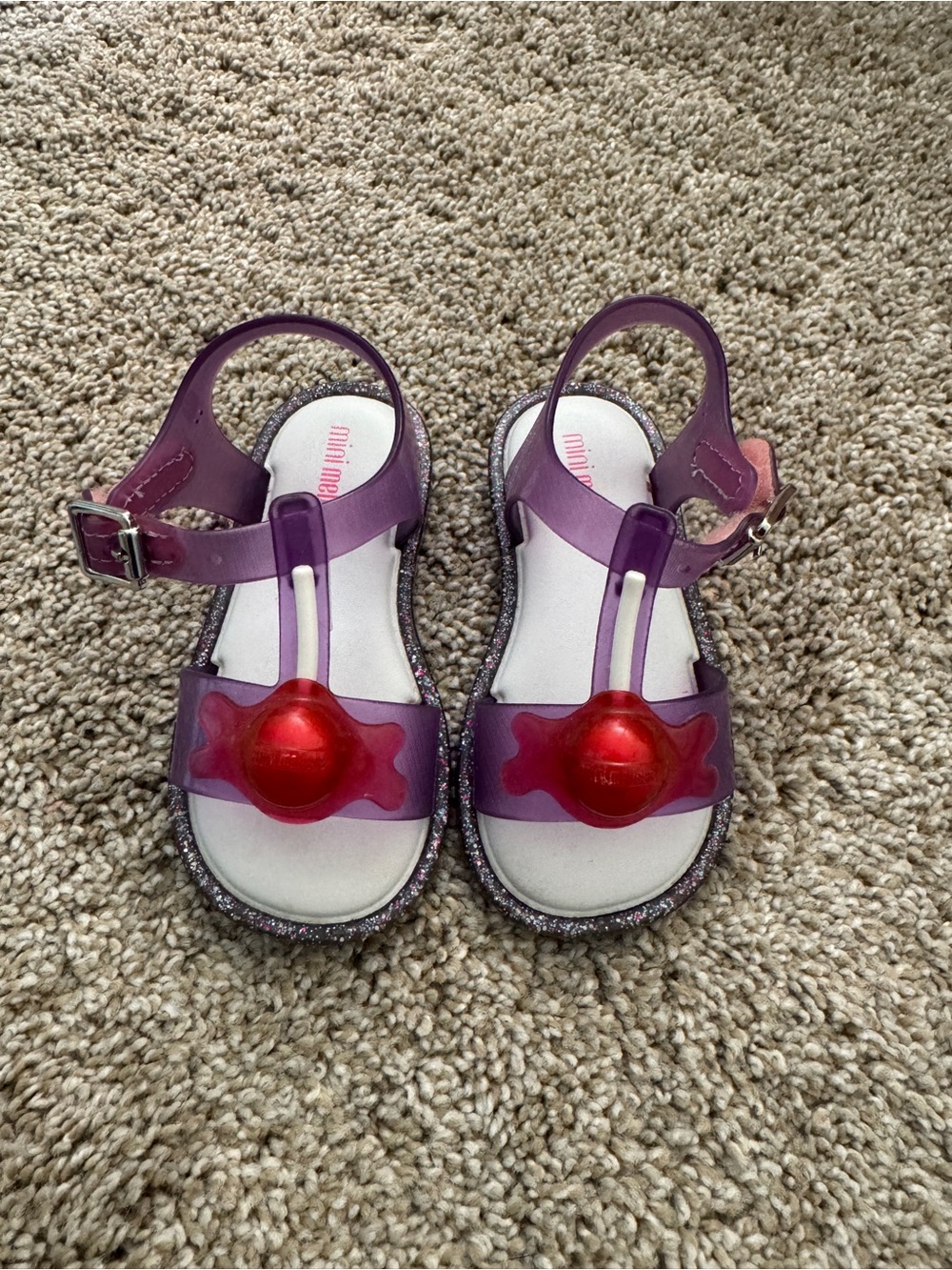 Toddler Girl’s 7 Mini Melissa Mar Sandals Purple Glitter Lollipop Jelly Shoes